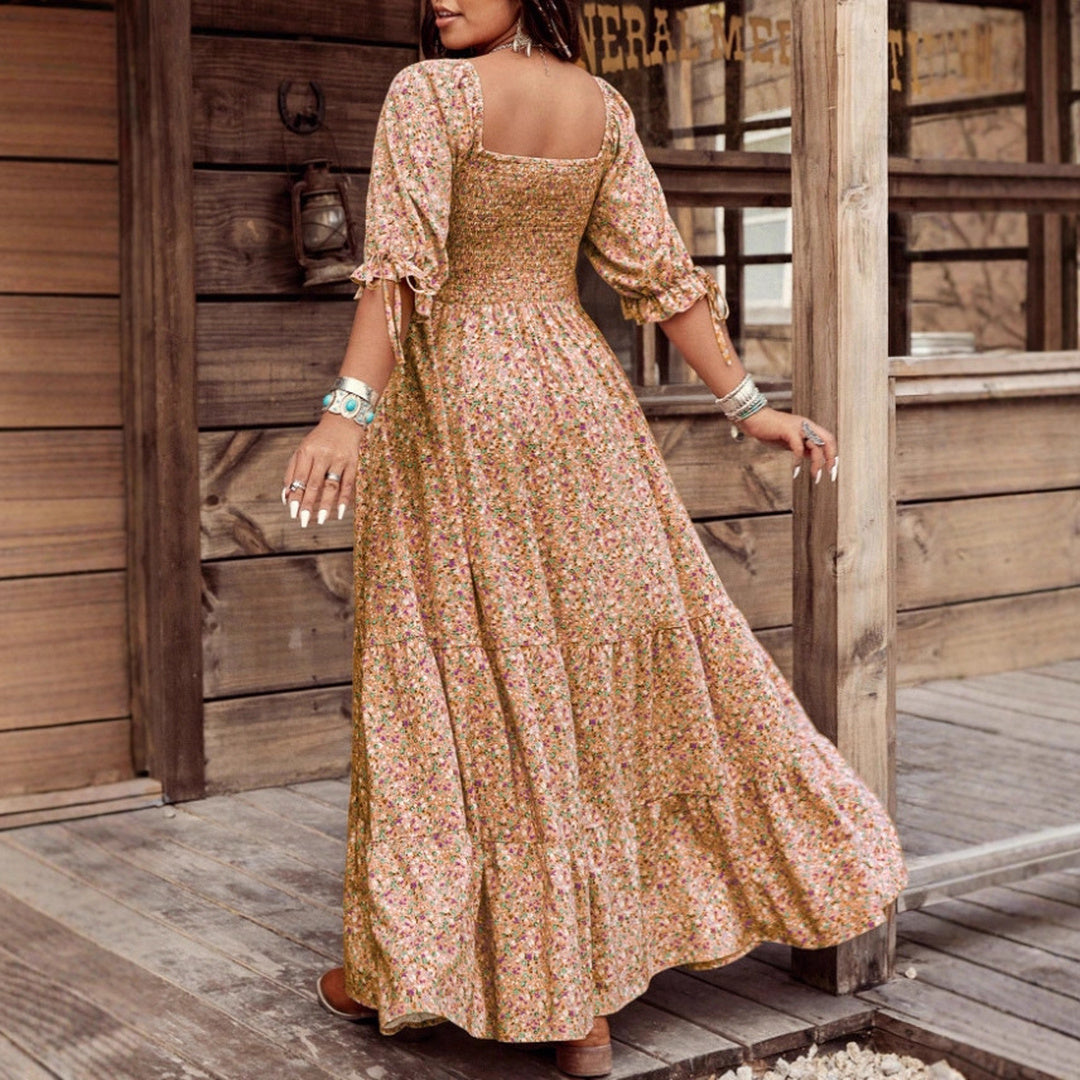 Women's Summer Maxi Dress in khaki floral