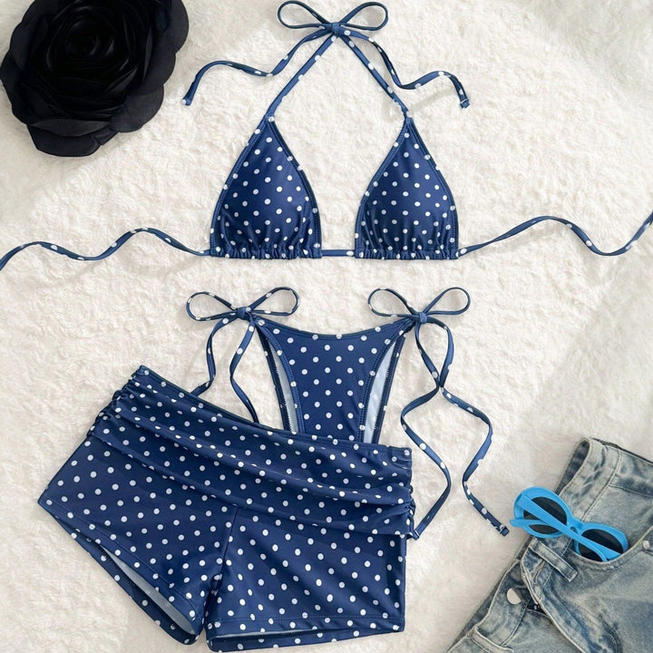 Women's Polka Dot Bikini in dark blue