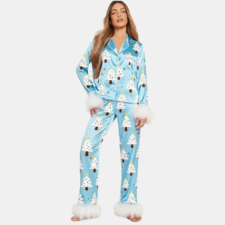 Women's Christmas PJs in sky blue
