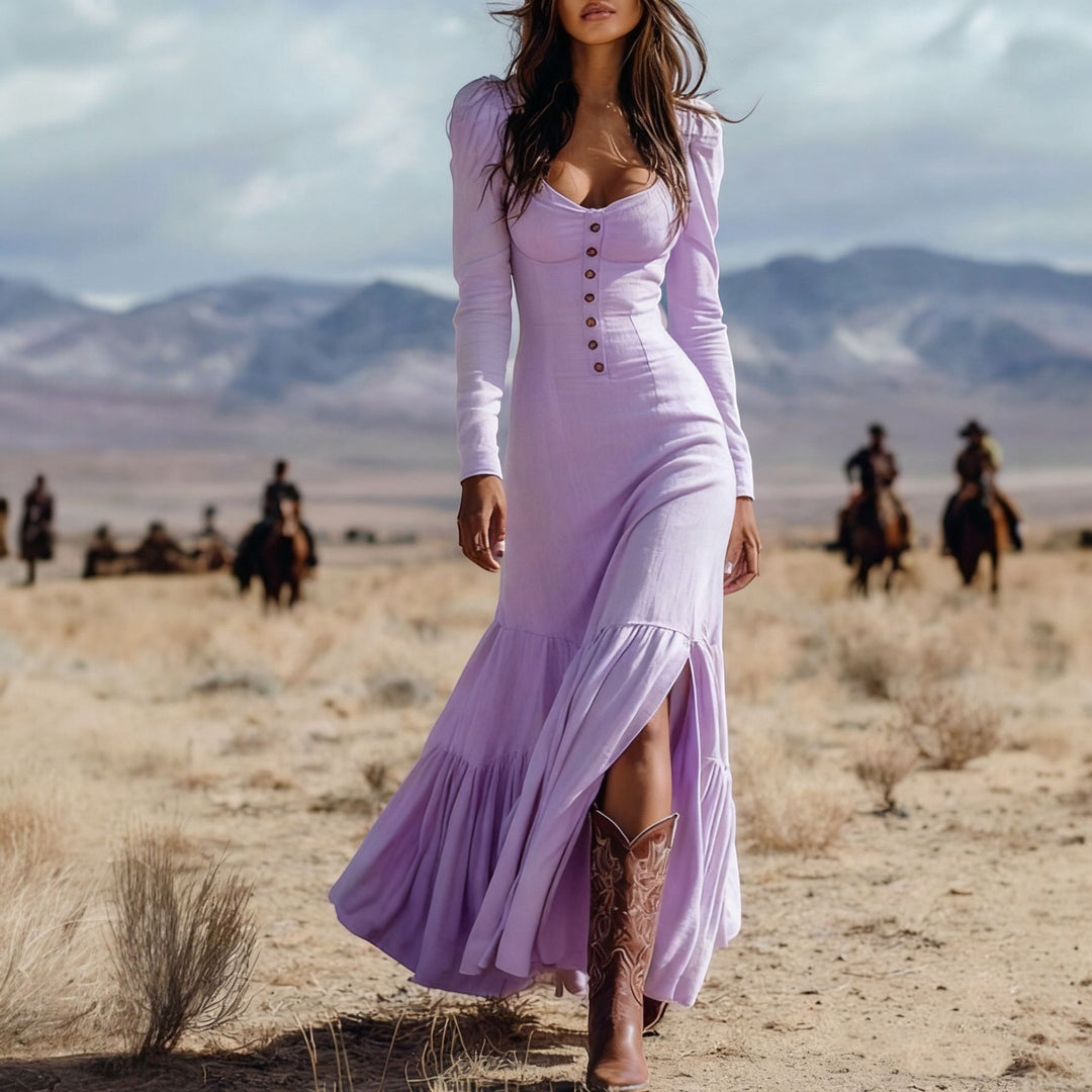 Women's Long Sleeve Maxi Dress in lavender
