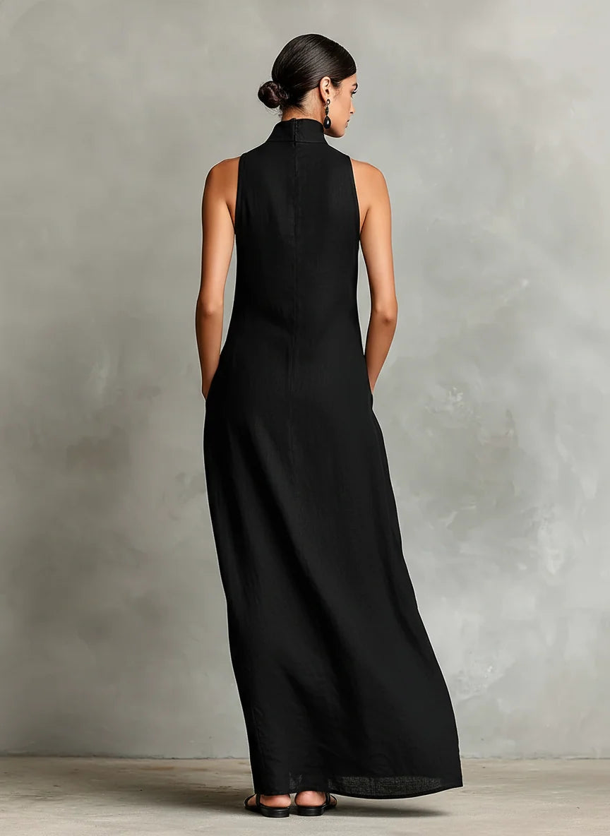 Women's Linen Maxi Dress in black