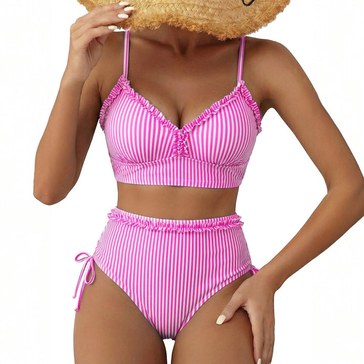 Women's High Waisted Bikini in pink striped