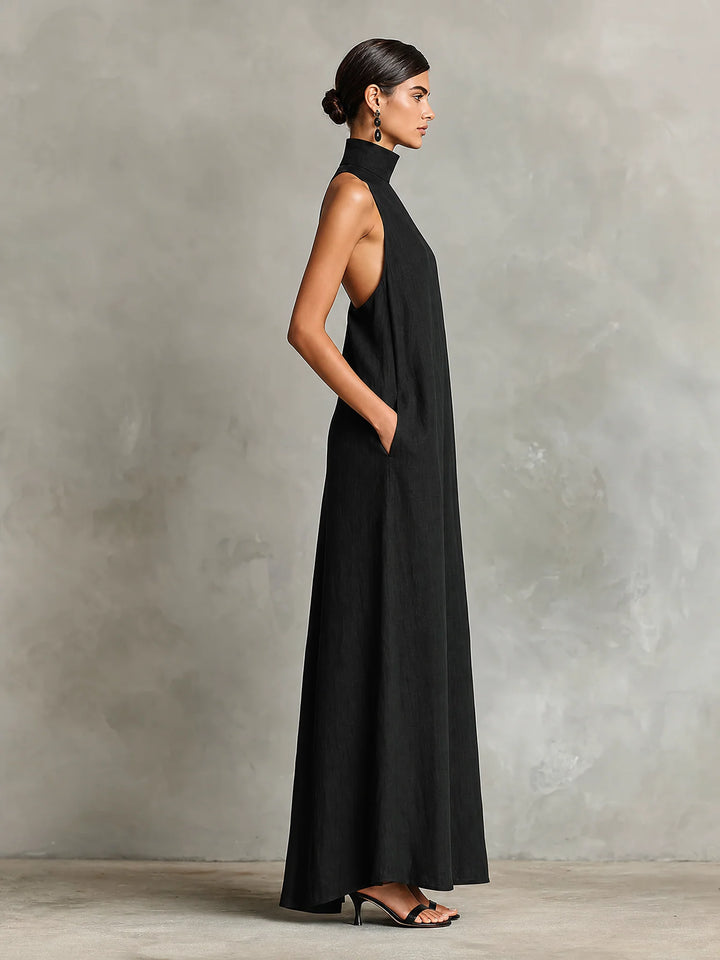 Women's Linen Maxi Dress in black