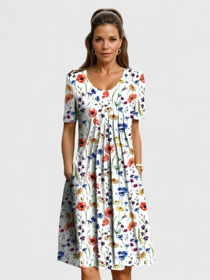 Women's Summer Midi Dress in red floral