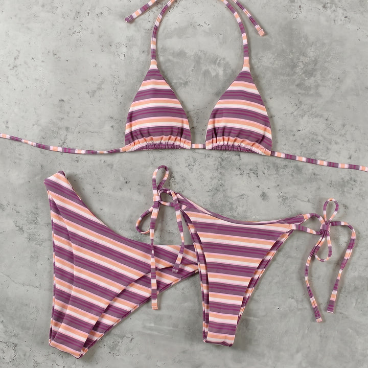 Women's Polka Dot Bikini in purple peach striped