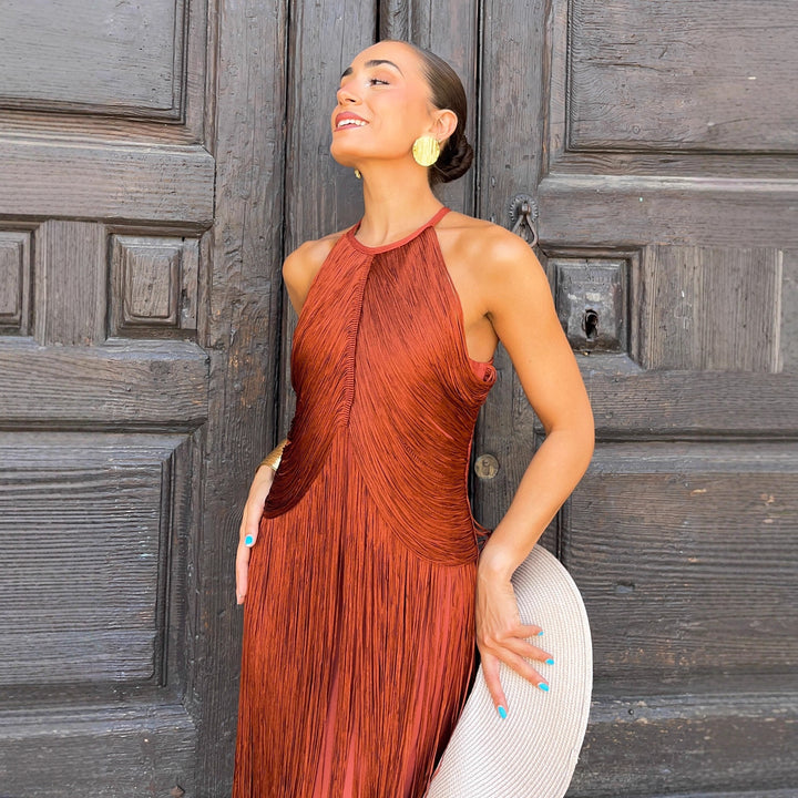 Women's Formal Maxi Dress in brick red