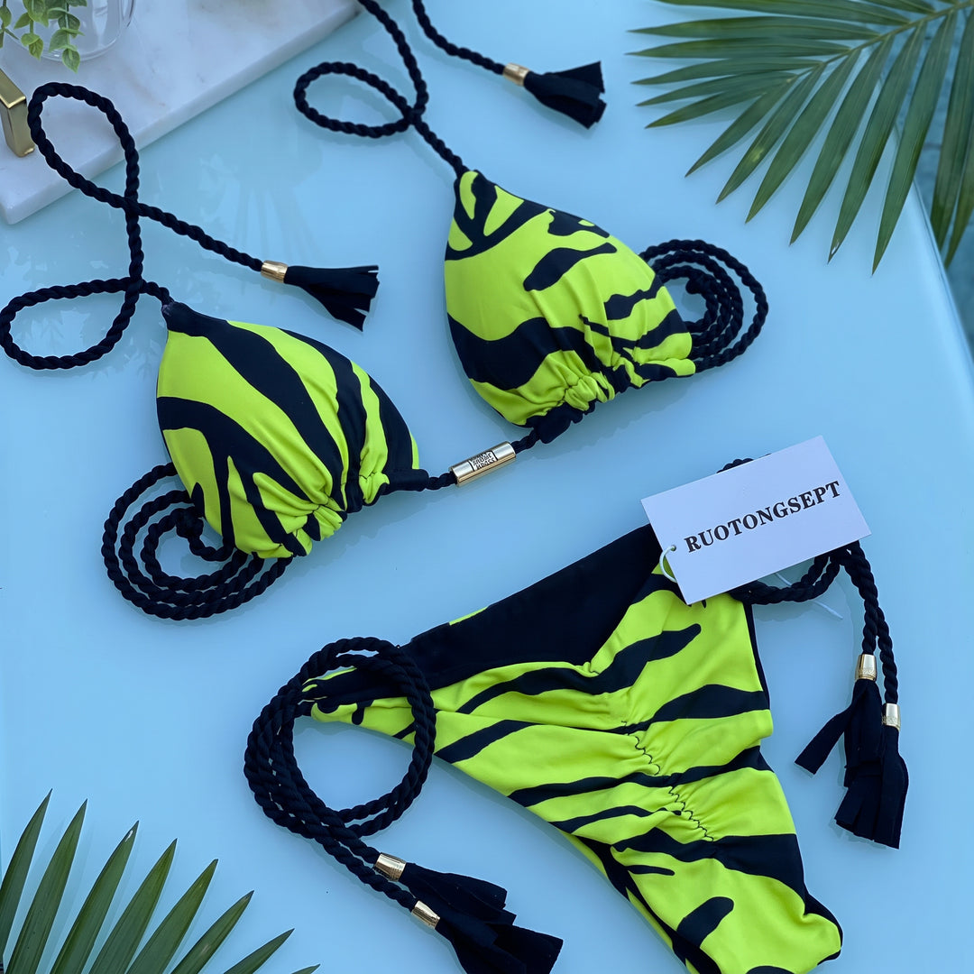 Women's String Bikini in yellow zebra