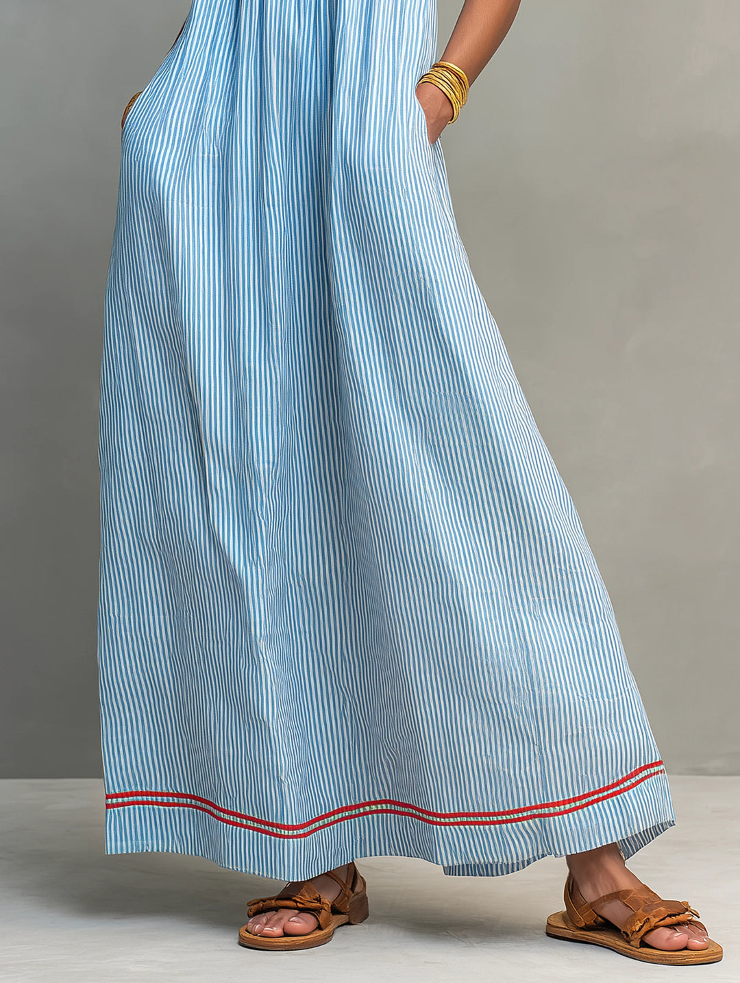 Women's Summer Maxi Dress in blue striped