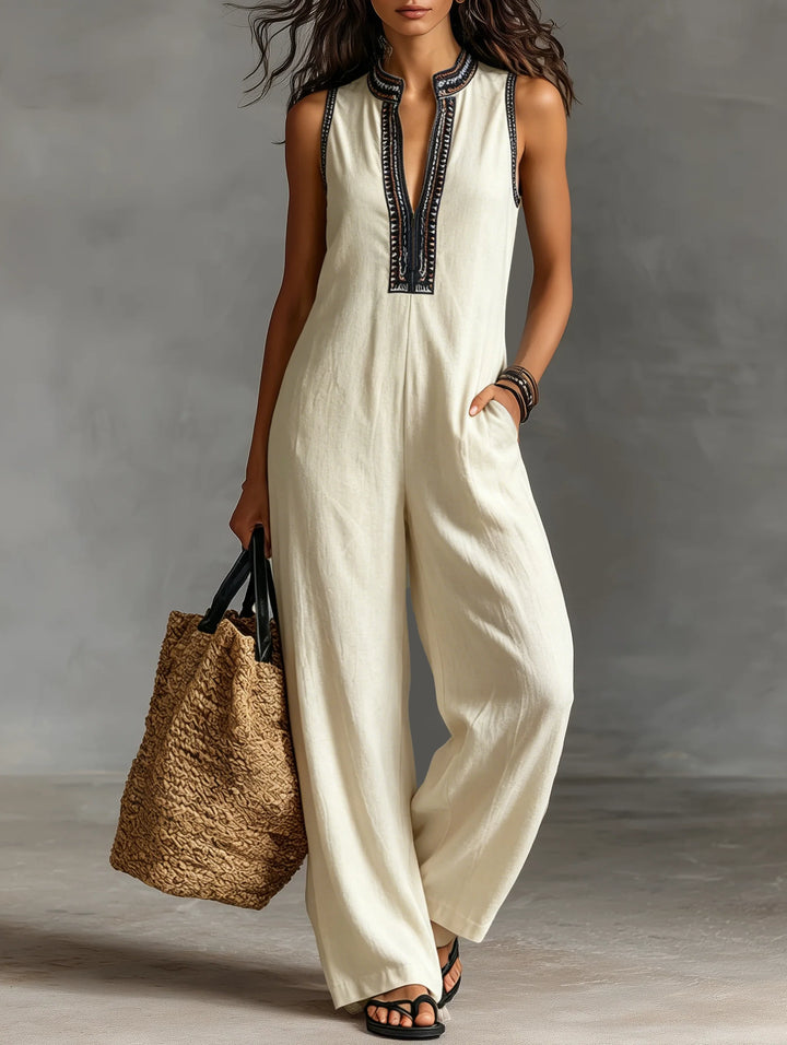 Women's Linen Jumpsuit in beige