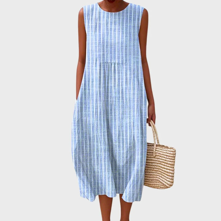 Women's Summer Midi Dress in blue striped