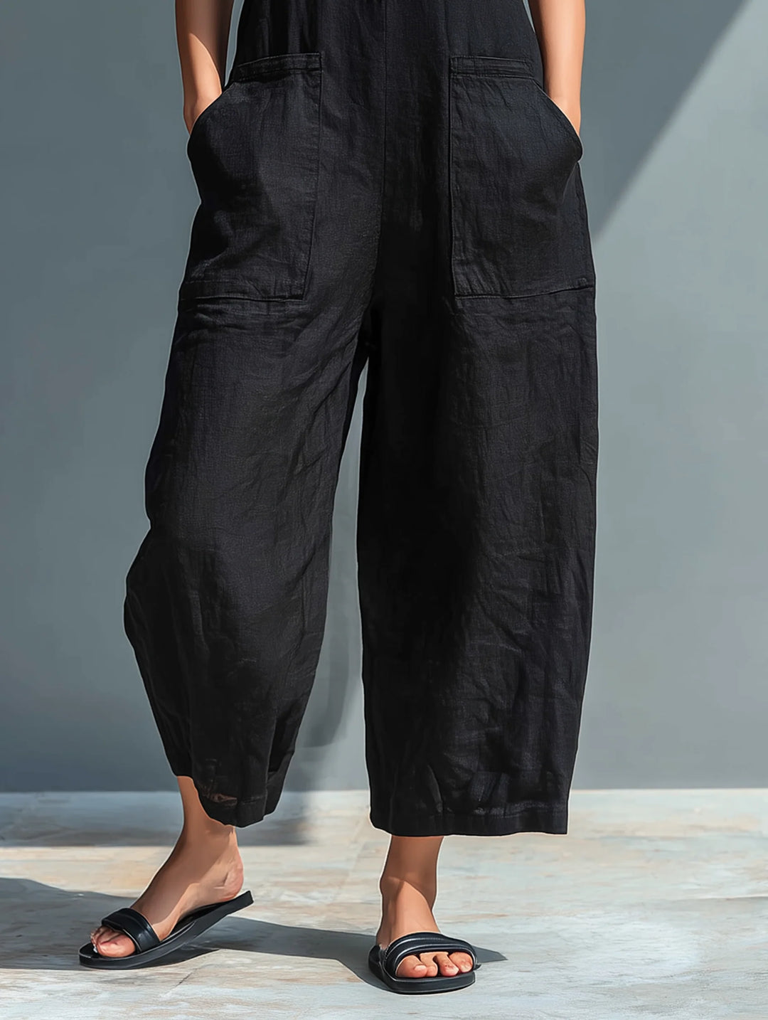 Women's Linen Jumpsuit in black
