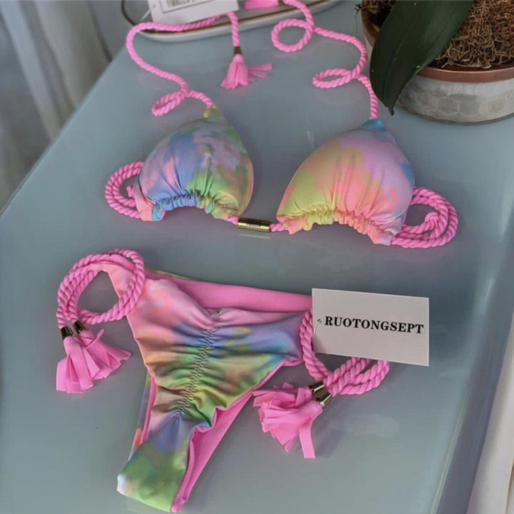 Women's String Bikini in pink tie dye