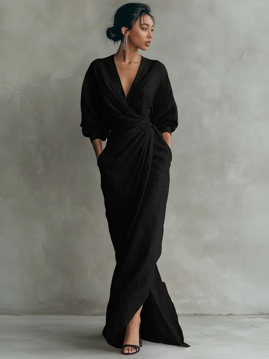 Women's Linen Maxi Dress in black