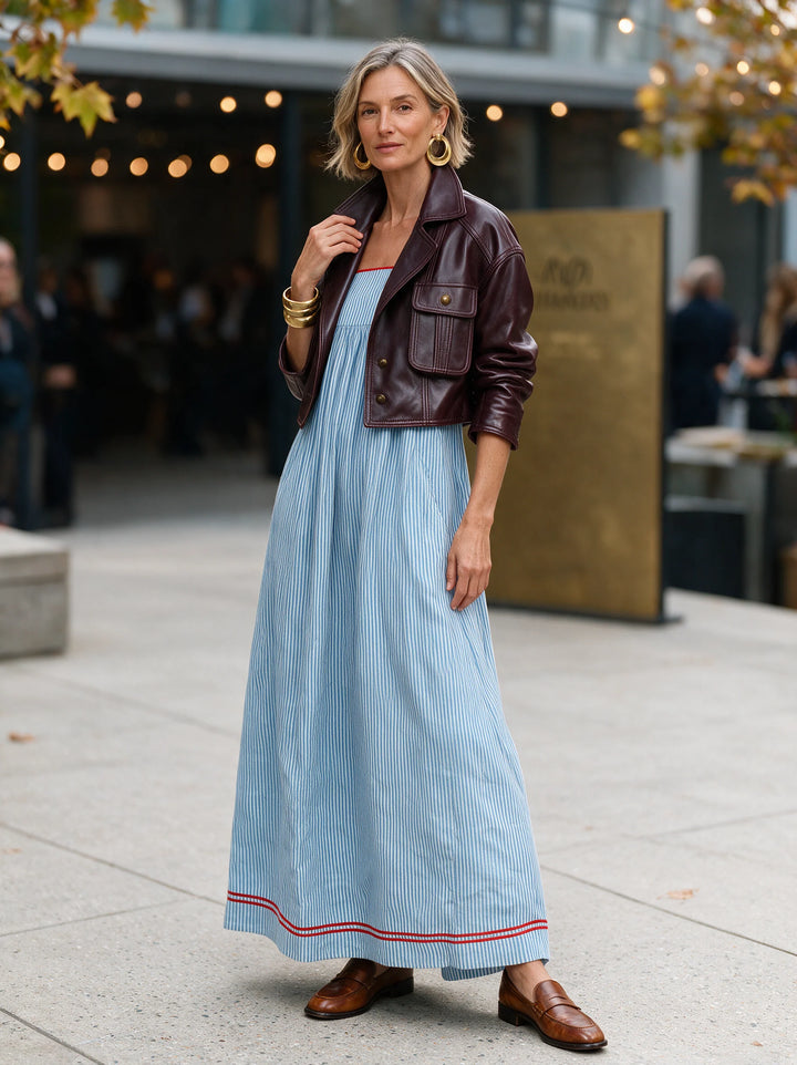 Women's Summer Maxi Dress in blue striped