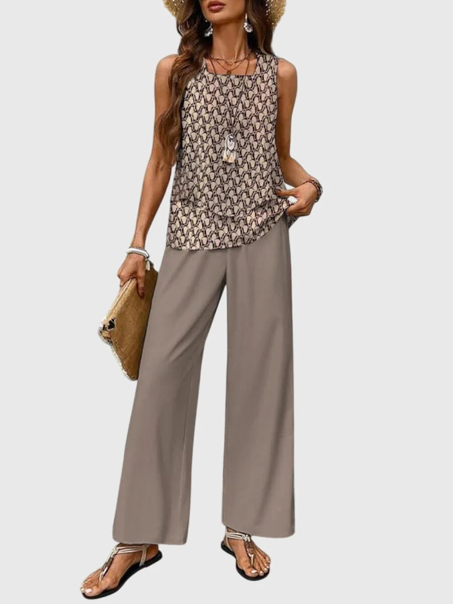 Women's Matching Set in khaki print