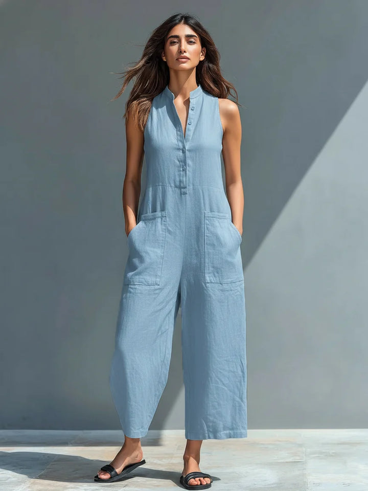 Women's Linen Jumpsuit in blue