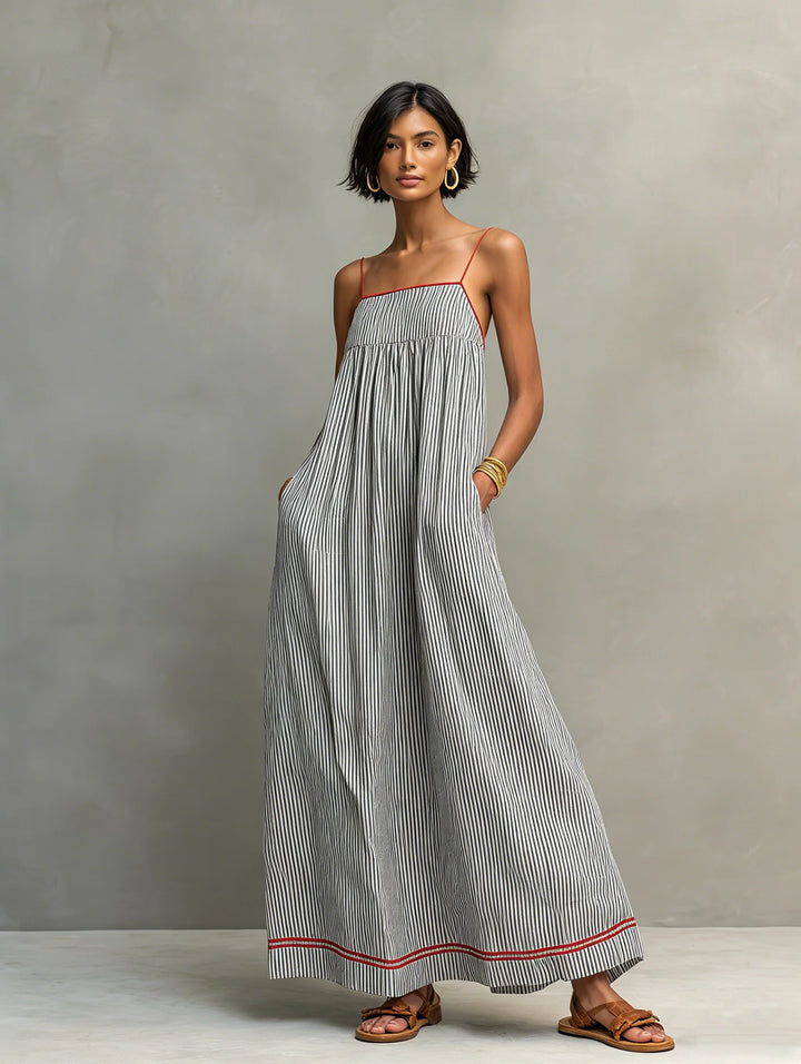 Women's Summer Maxi Dress in black striped