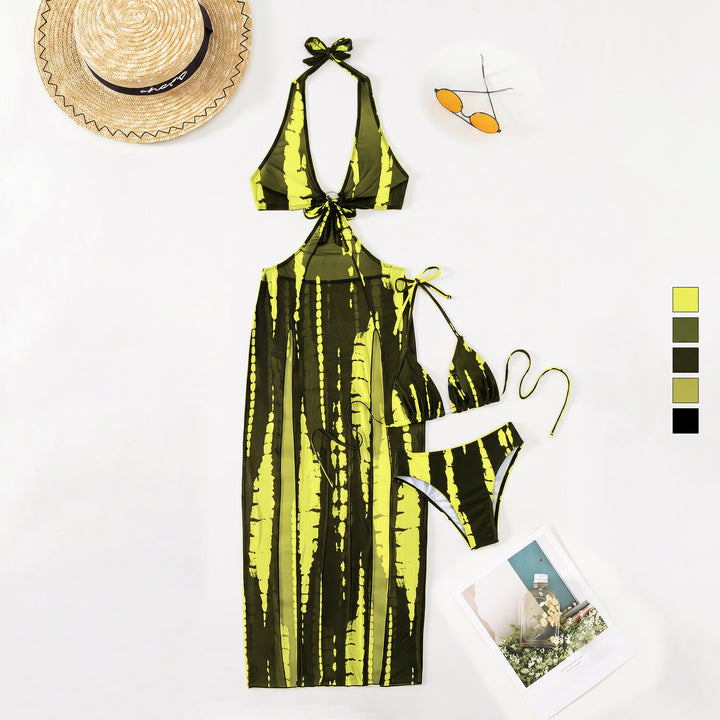 Women's String Bikini in black yellow tie dye