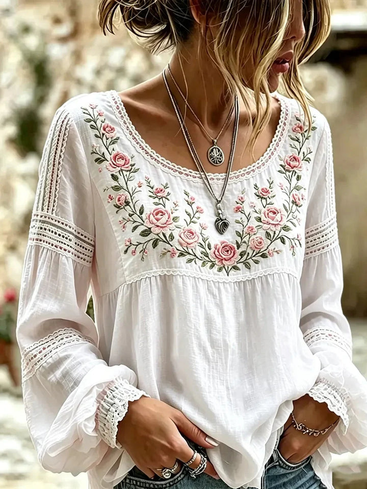Women's Long Sleeve Blouse in white floral