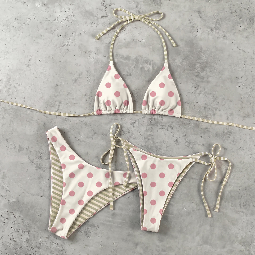 Women's Polka Dot Bikini in cream pink polka dot