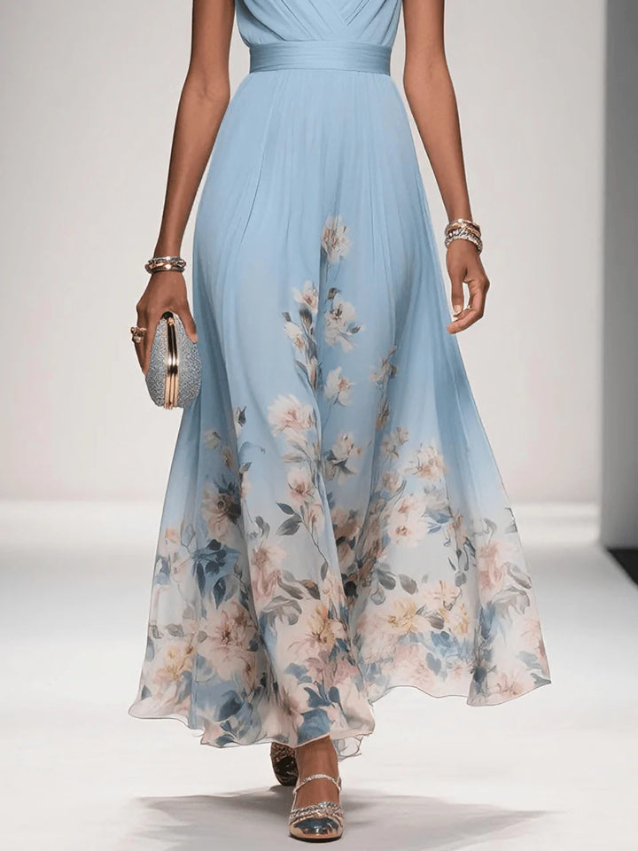 Women's Summer Maxi Dress in light blue floral