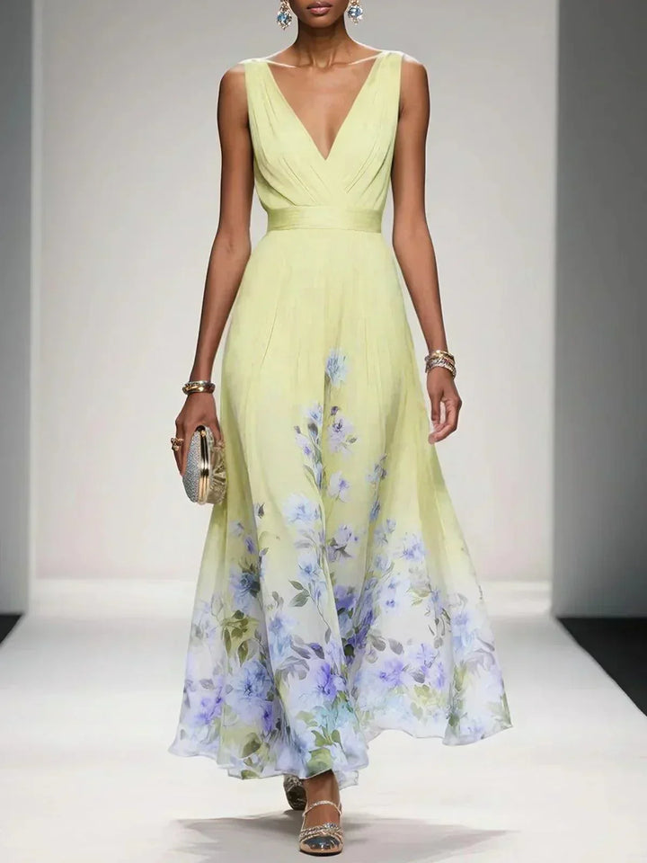 Women's Summer Maxi Dress in yellow floral