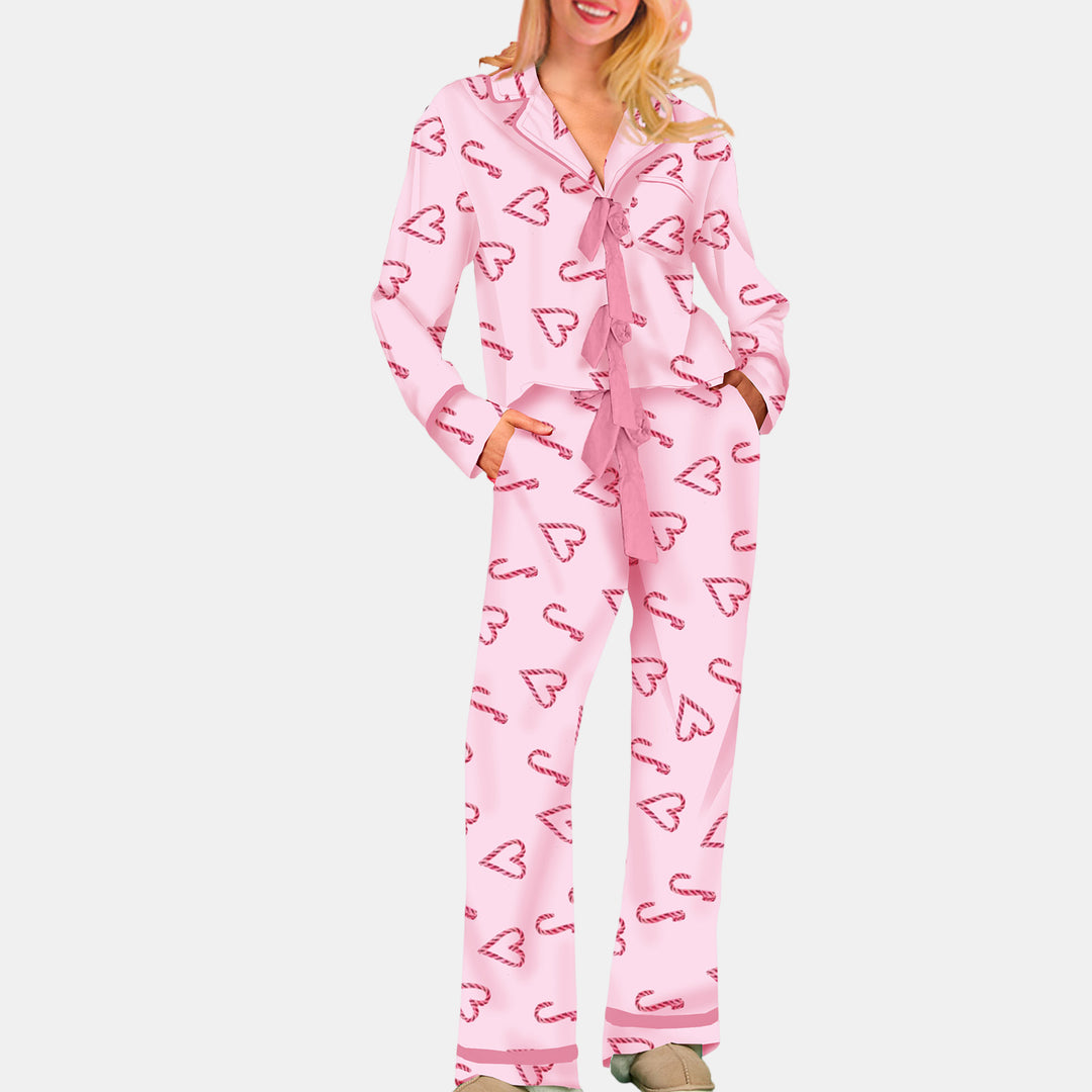 Women's Christmas PJs in pink candy cane