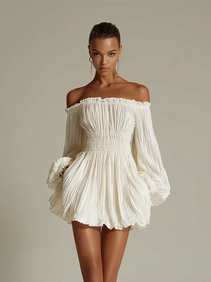 Women's Long Sleeve Mini Dress in ivory