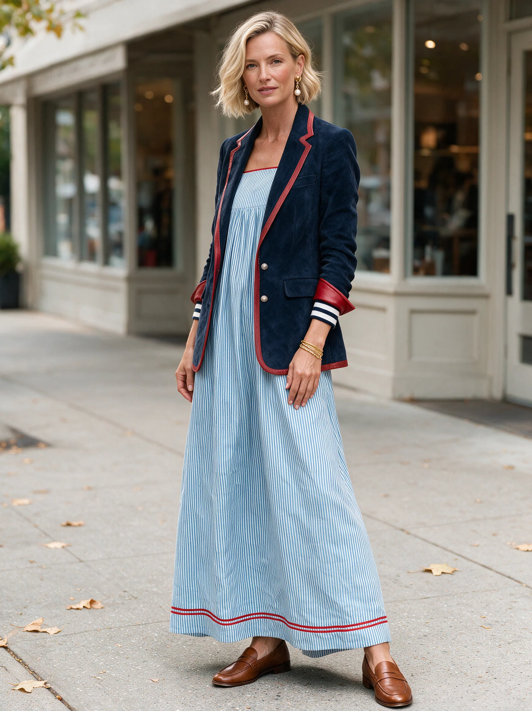 Women's Summer Maxi Dress in blue striped