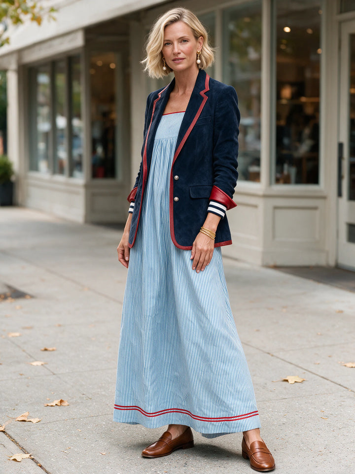 Women's Summer Maxi Dress in blue striped