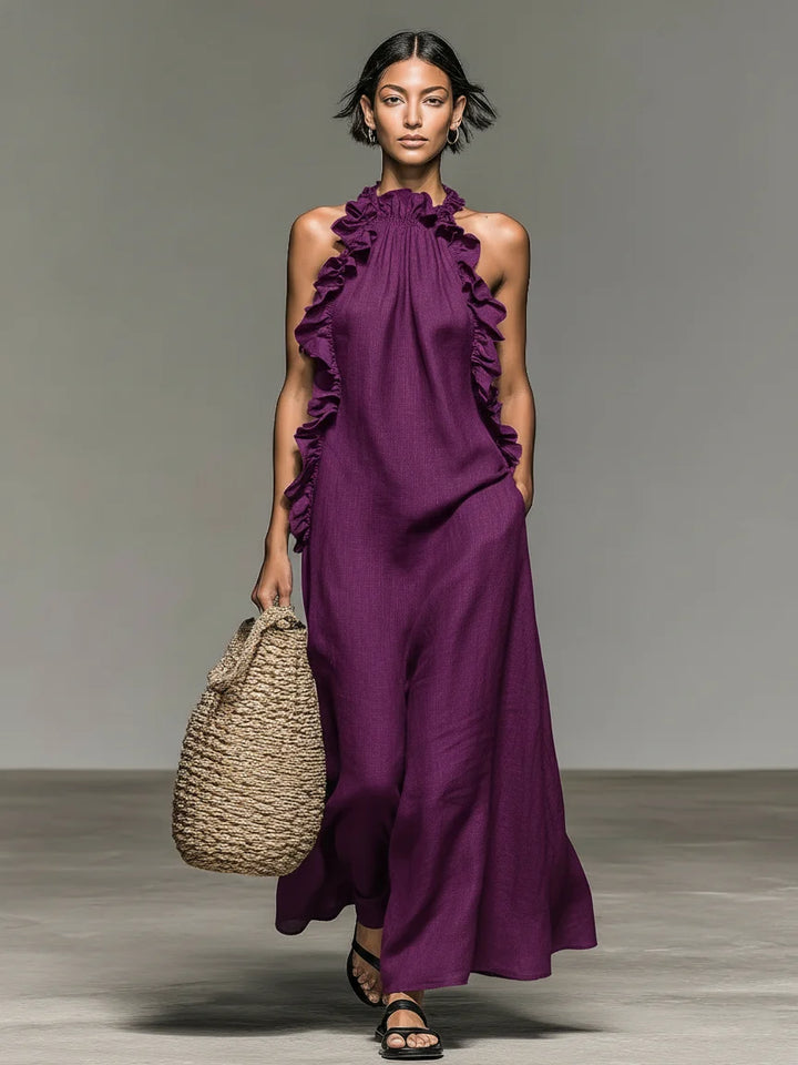 Women's Linen Maxi Dress in purple
