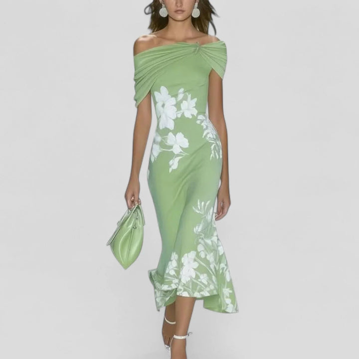 Women's Summer Midi Dress in green floral