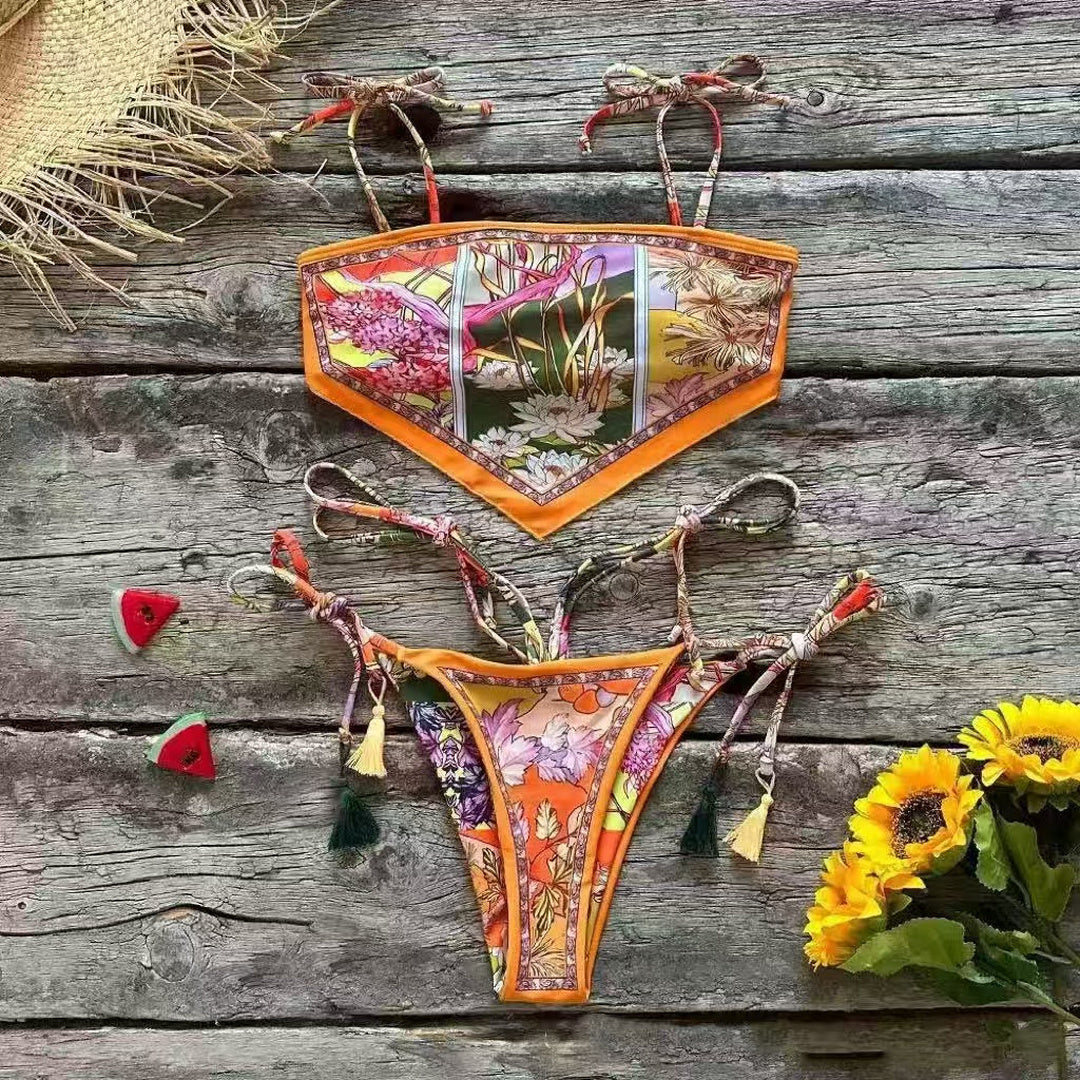 Women's String Bikini in orange floral