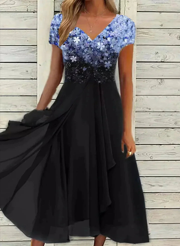 Women's Summer Maxi Dress in blue floral black