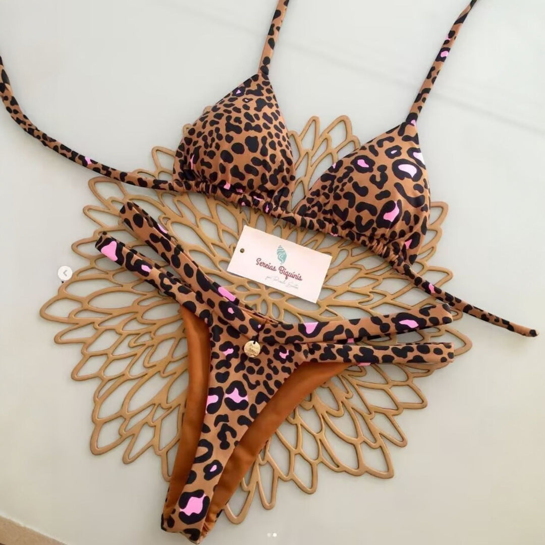 Women's String Bikini in brown leopard
