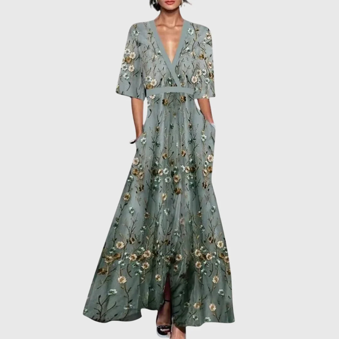 Women's Summer Maxi Dress in green floral