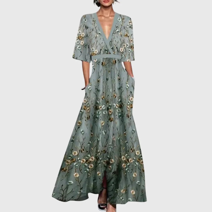 Women's Summer Maxi Dress in green floral