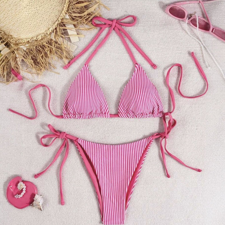 Women's String Bikini in pink stripe