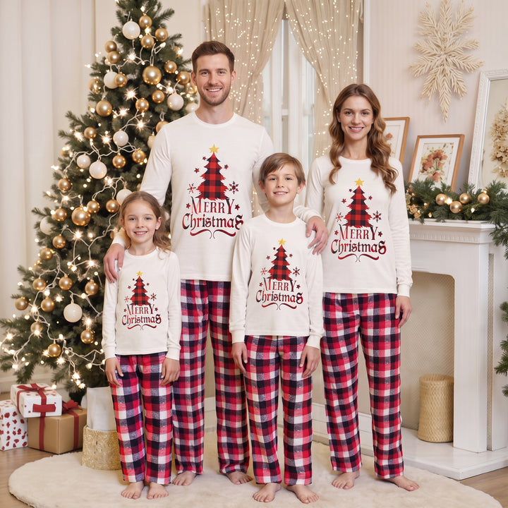 Family Matching Christmas PJs in white check