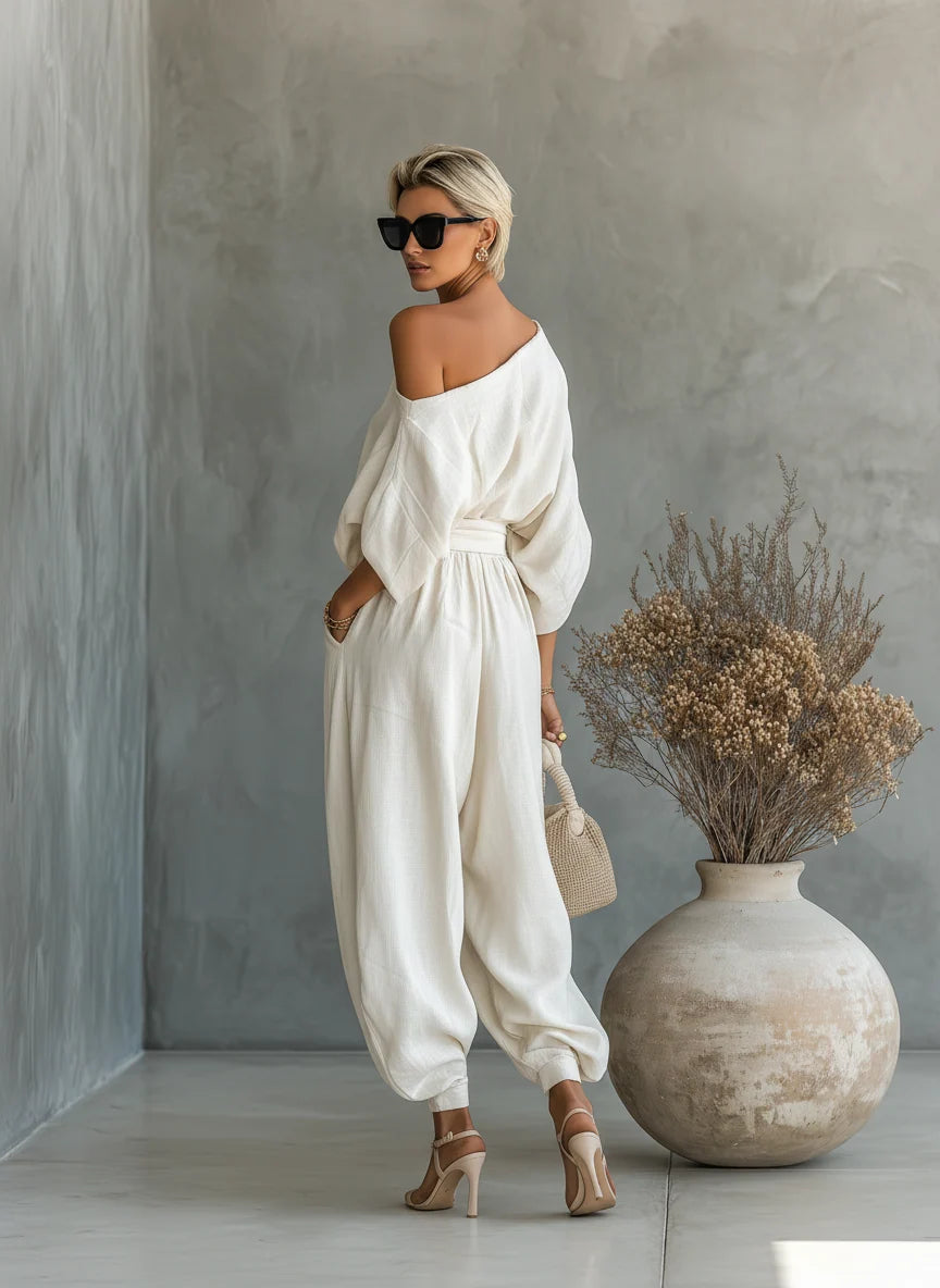 Women's Linen Matching Set in off white