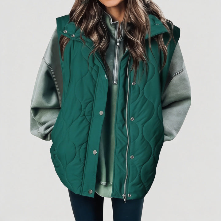 Women's Puffer Vest Quilted Zip Up Snap Button Sleeveless Coat