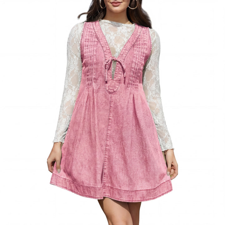 ANNE™ – Oversized Vintage Style Sleeveless V Neck Mini Dress