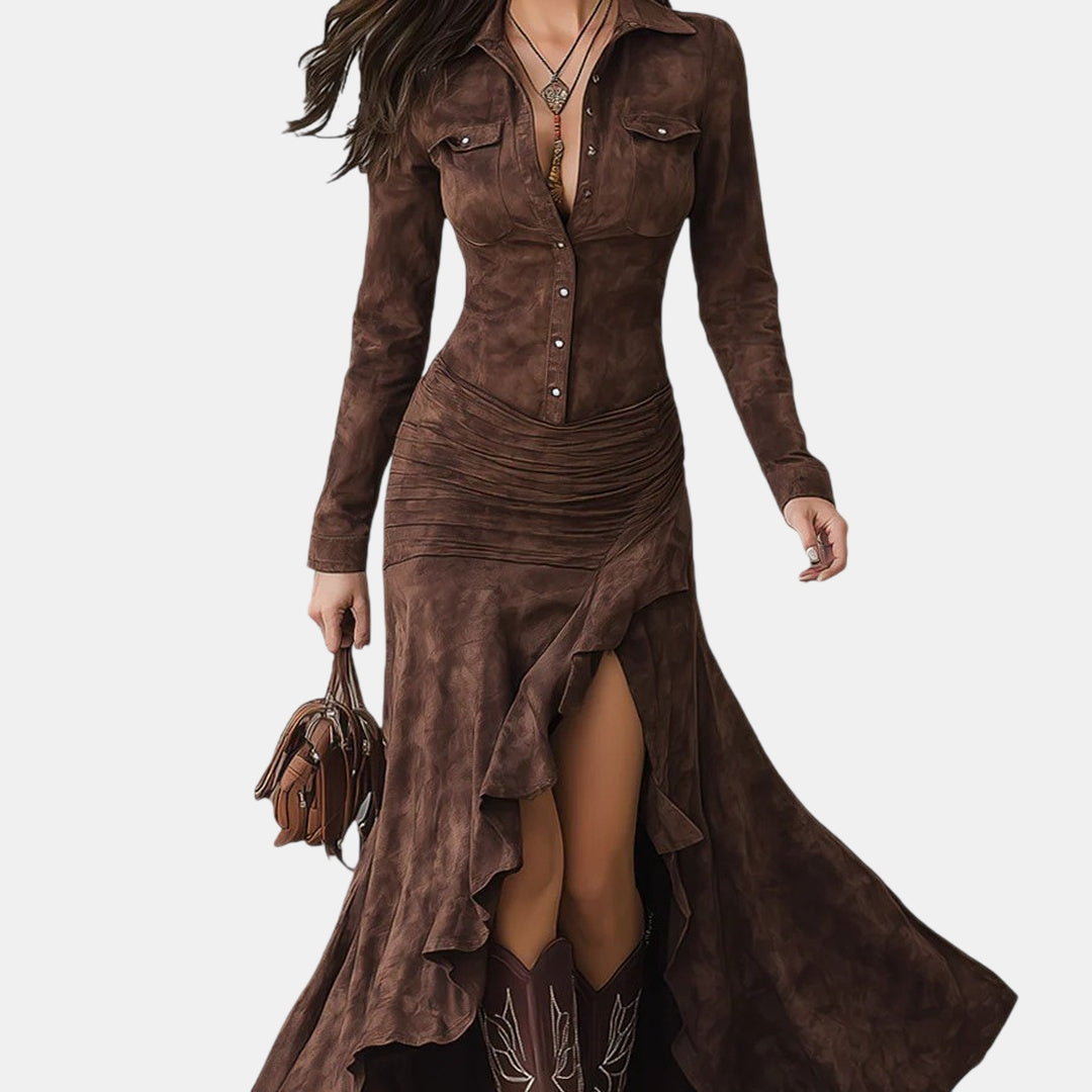 Women's Long Sleeve Maxi Dress in coffee