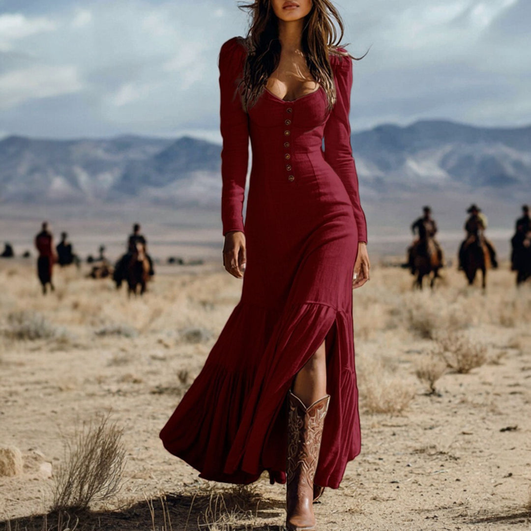 Women's Long Sleeve Maxi Dress in burgundy