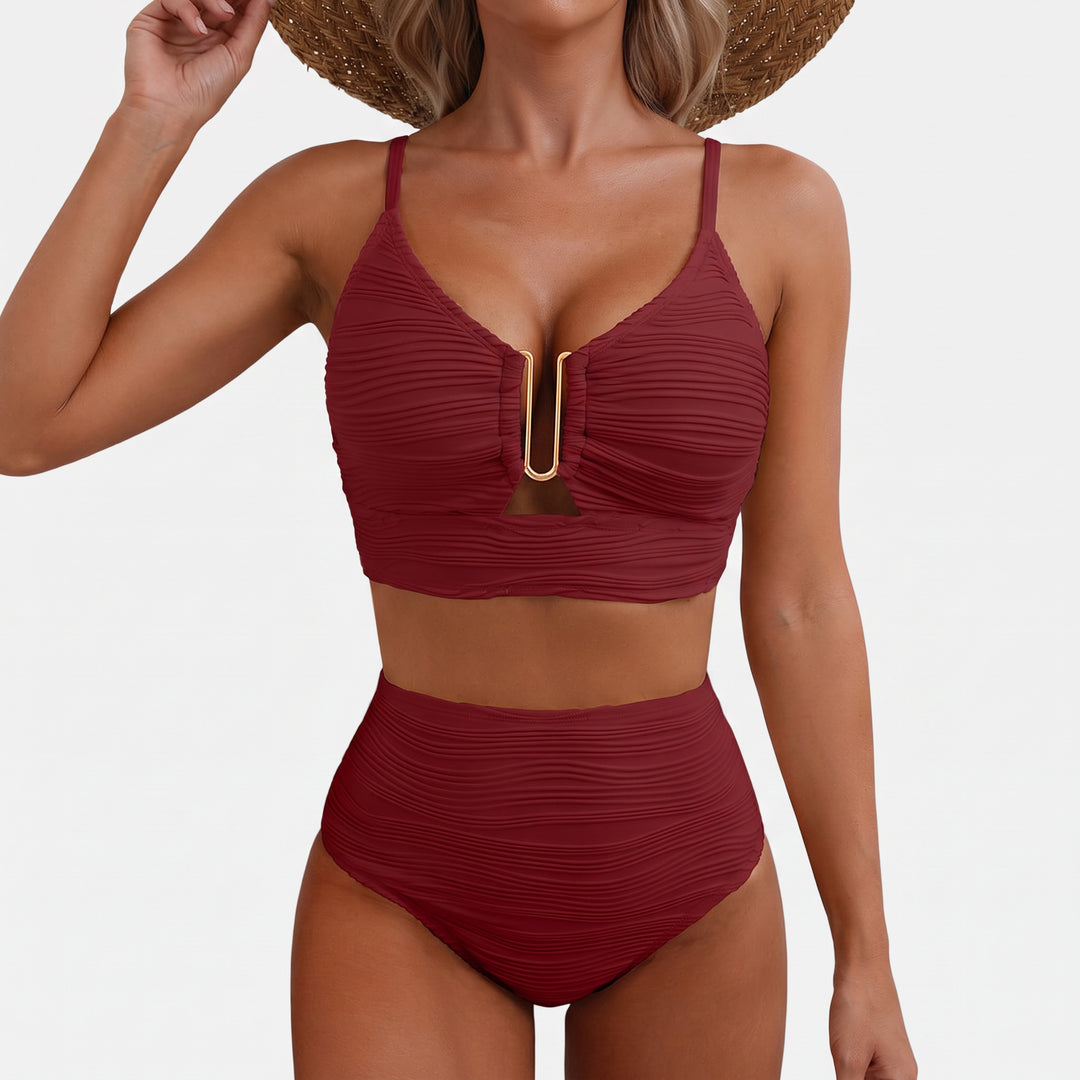Women's High Waisted Bikini in burgundy