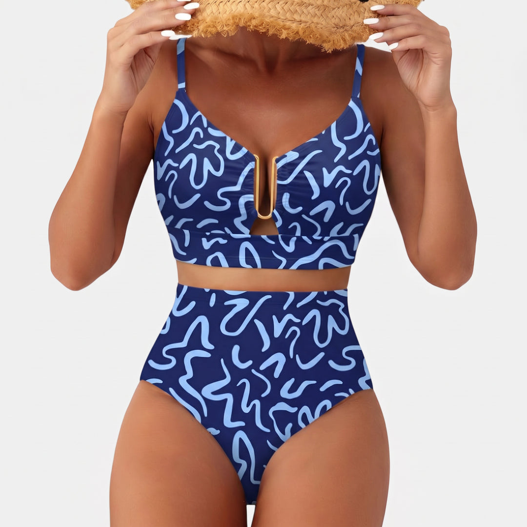 Women's High Waisted Bikini in navy print