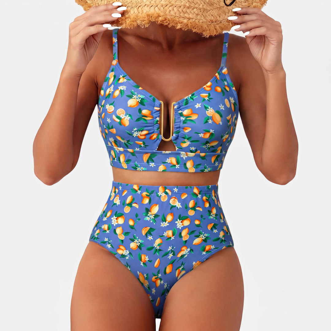 Women's High Waisted Bikini in blue print