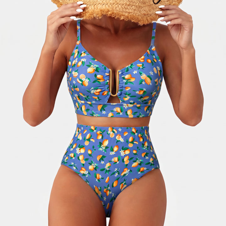 Women's High Waisted Bikini in blue print