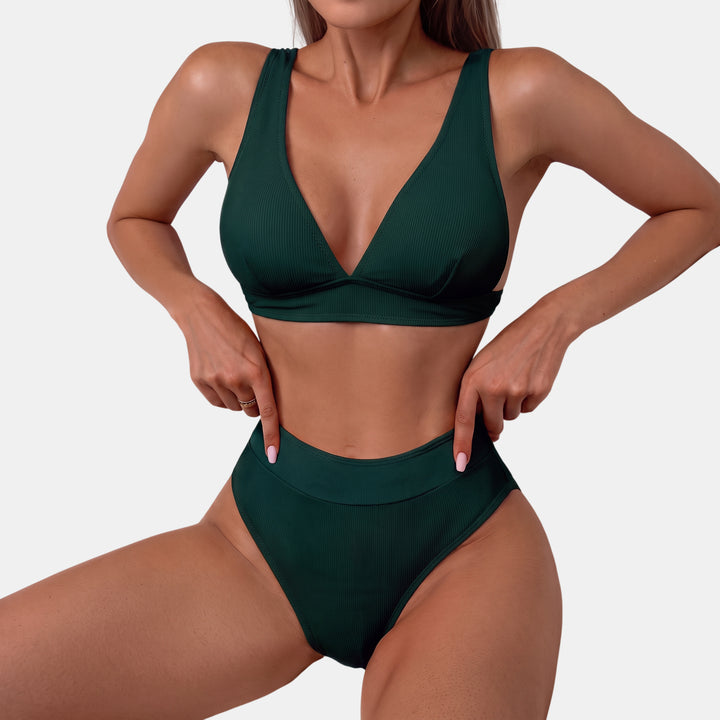 Women's High Waisted Bikini in dark green