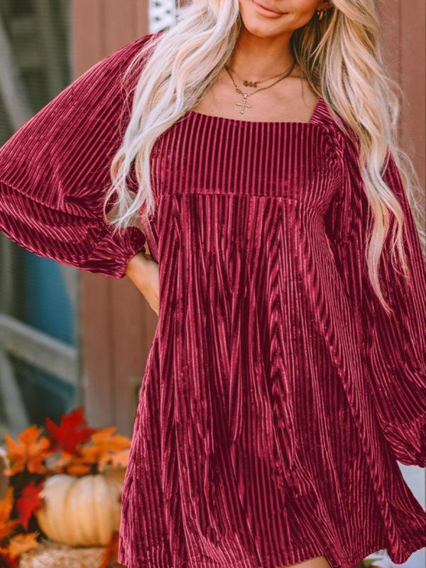 OLIVERA™ - Chic Bishop Long Sleeve A-Line Dress with Square Neck